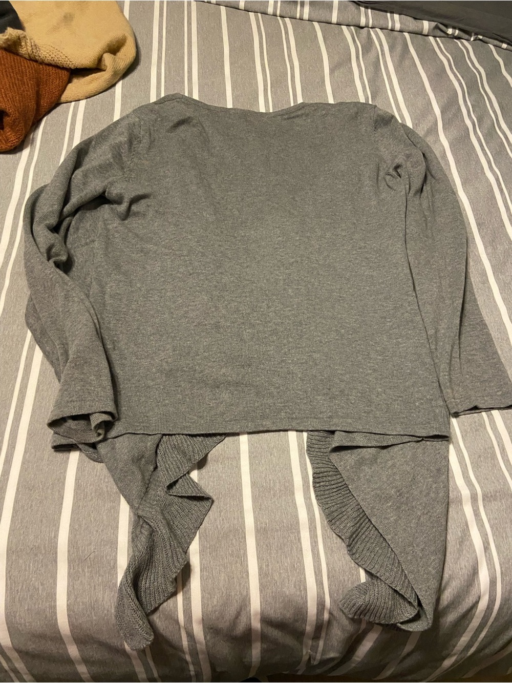 Light Grey Women's Ruffle-Trim Cardigan Sweater - Picture 4 of 4